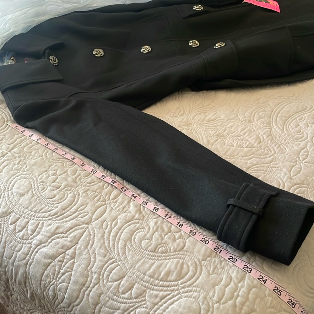 NEW BETSEY JOHNSON Belted Botton Black WOOL Coat - Picture 15 of 16